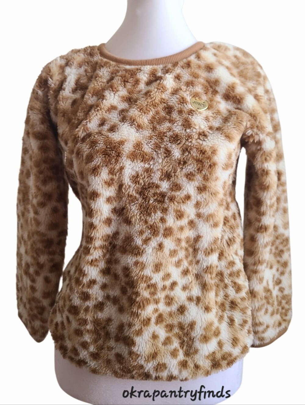Juicy Couture Girl Faux-Fur Leopard Print Pullover in Brown & Cream, size 8/10